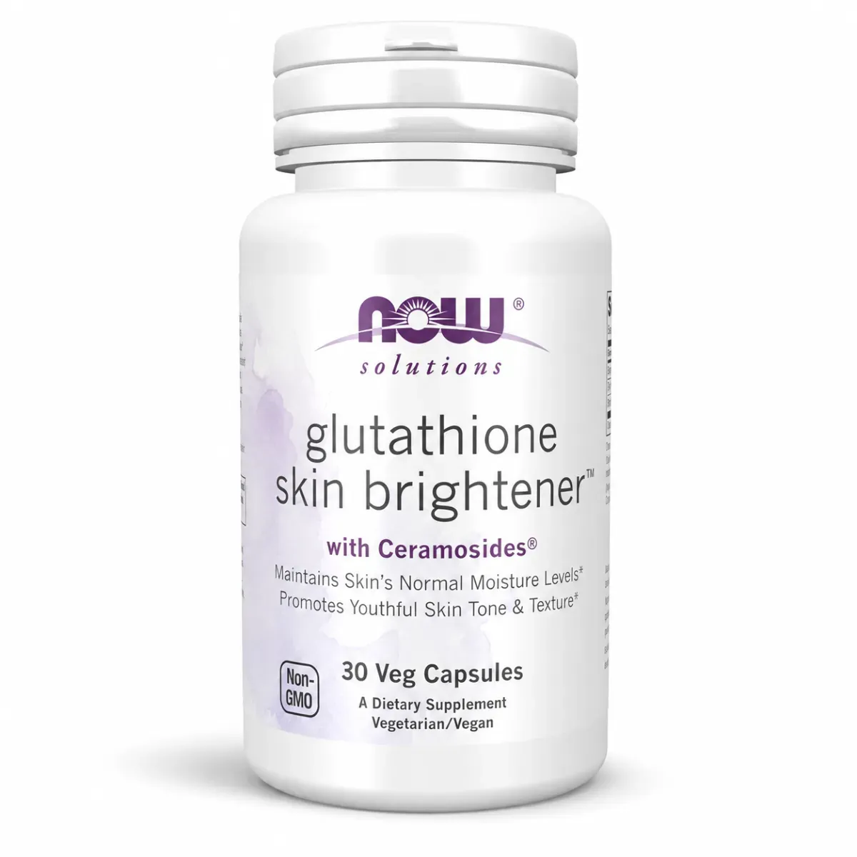 NOW Foods Solutions, Glutathione Skin Brightener with Ceramosides®, Moisturizing and Illuminating, 30 Veg Capsules